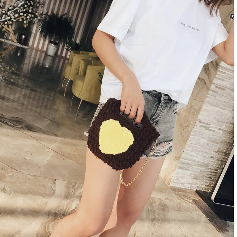 2019 new rope braided handbag luxury brand love lady shoulder bag cute mini change clutch metal chain | Багаж и сумки