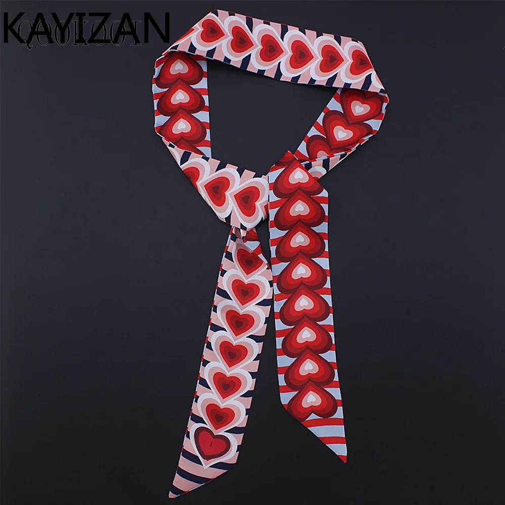 KAYIZAN маленький шелковый шарф шеи длинные тонкие шарфы повязка Hairband Сердце печати