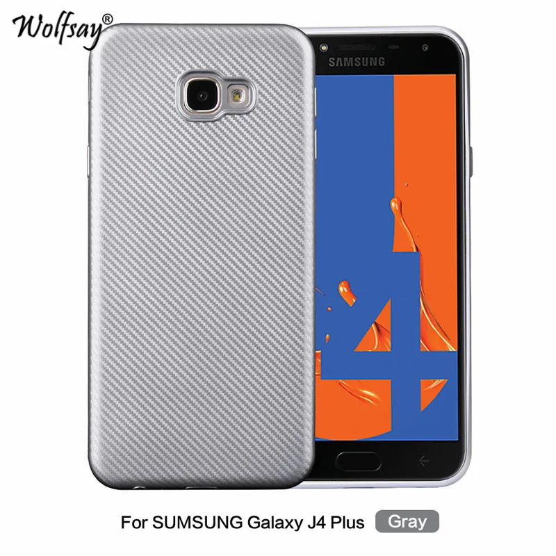 For Phone Case Samsung Galaxy J4 Plus Carbon Fiber Soft TPU Cover J610 |