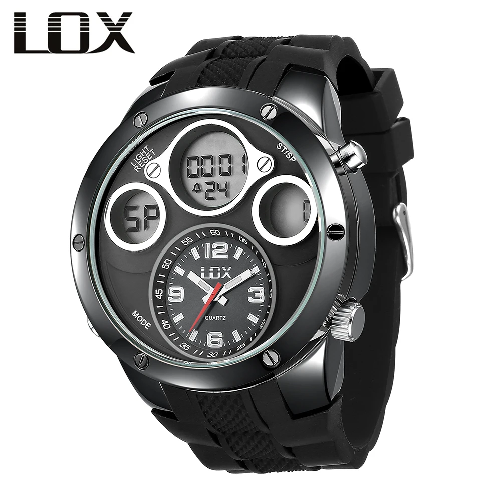 

LOX Men Fashion & Casual Analog Digital Watch Dual Display Multifunction Quartz Wristwatches Outdoor Fun Clock Montre Homme