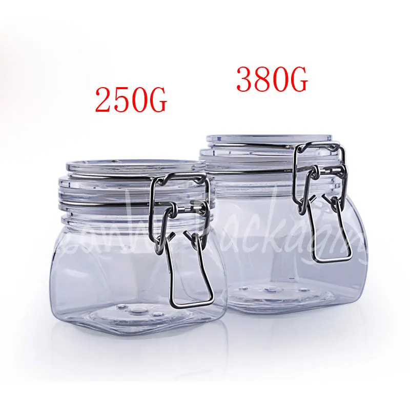 250G 380G Transparent Square Plastic Sealed Jar , Cosmetic Mask Bottle, Cream Jar , Empty Cosmetic Container (10 PC/Lot )