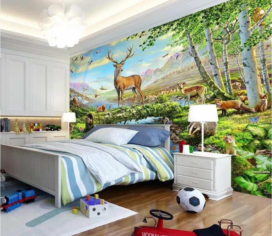 Настенные 3d обои на заказ для украшения стен загородный холм олень река живопись
