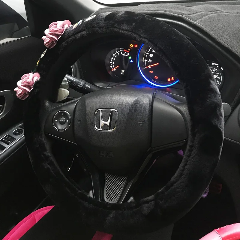 Модный зимний плюшевый Меховой чехол рулевого колеса автомобиля с розовыми