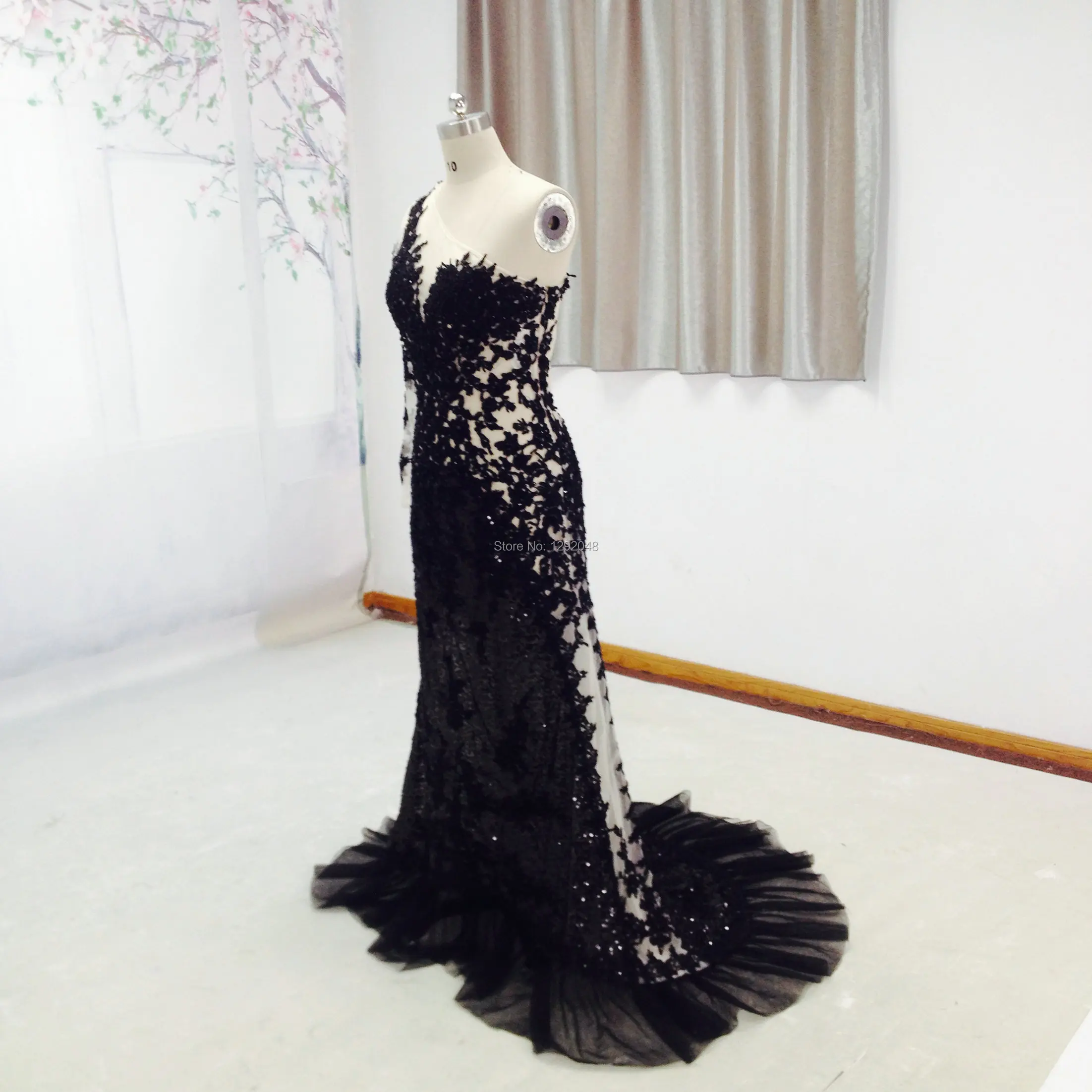YNQNFS Real YRE4 Vestido Fiesta сексуальное прозрачное платье на одно плечо с длинным рукавом