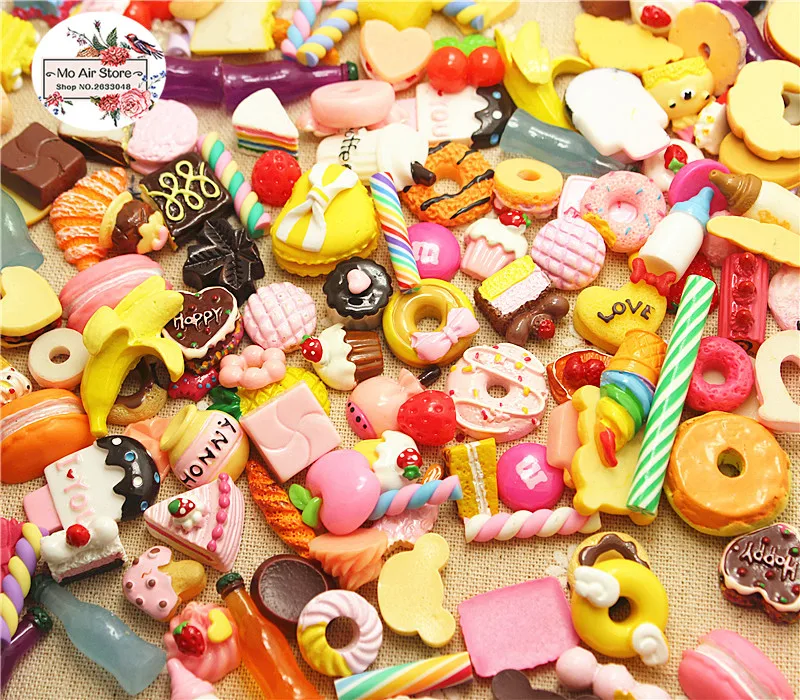 Смешанный дизайн десерт 100 шт. кабошон из смолы с плоской задней стороной