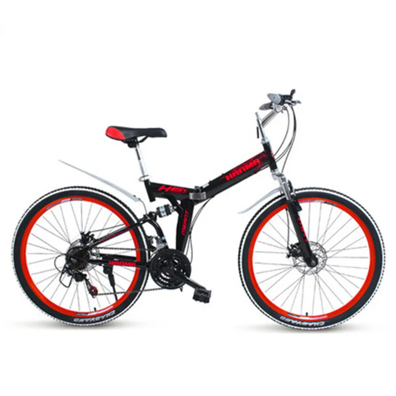 24 Inch 27 speed Складной горный велосипед 21 скоростей 26/24 дюймов передние и задние механические дисковые тормоза двойные для взрослых студентов - Цвет: 24 Inch 27 speed