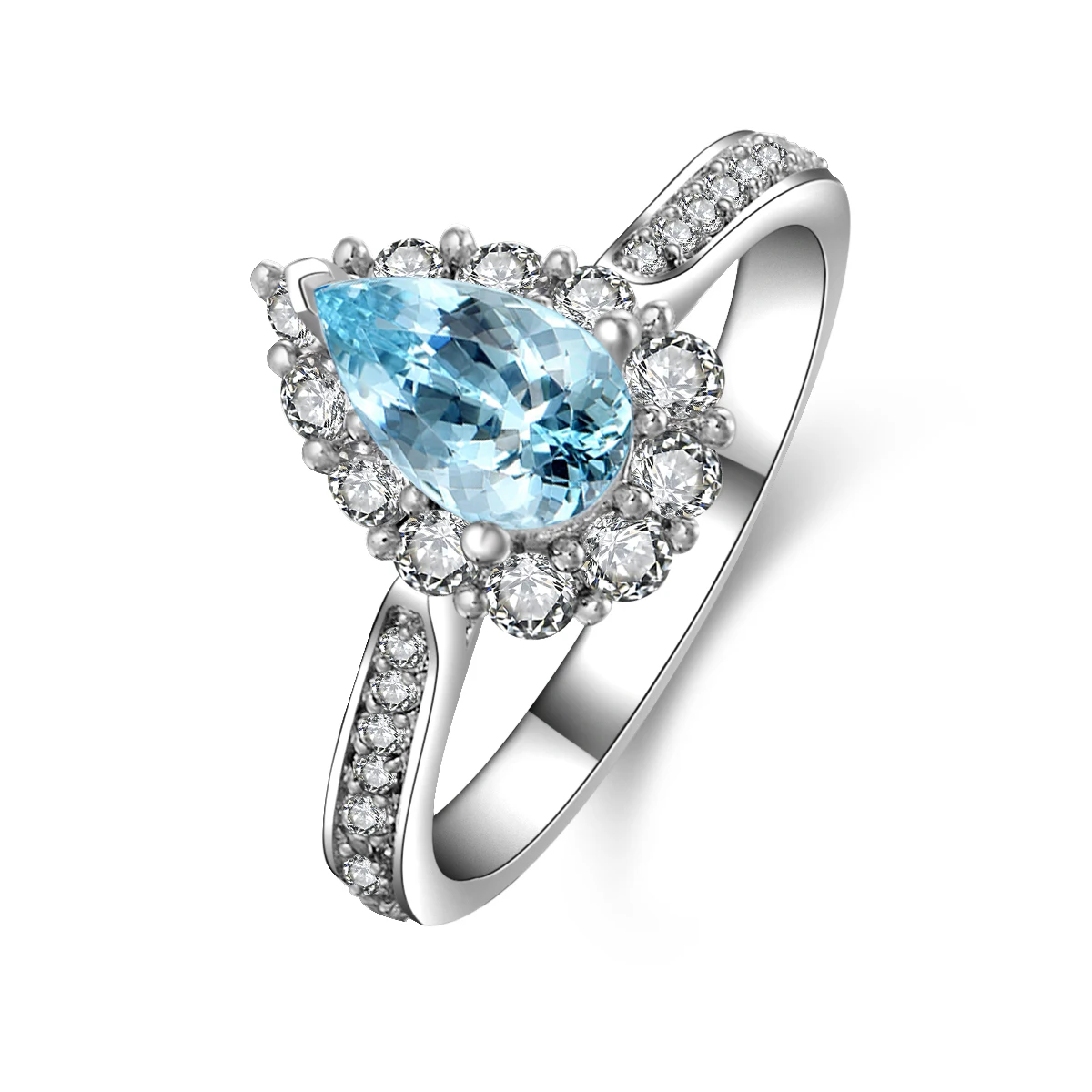 

QYI Natural 1.5 ct Pear Cut sky Blue topaz 925 silver gemstone ring natural color gems Engagemen Ring for women wholesale