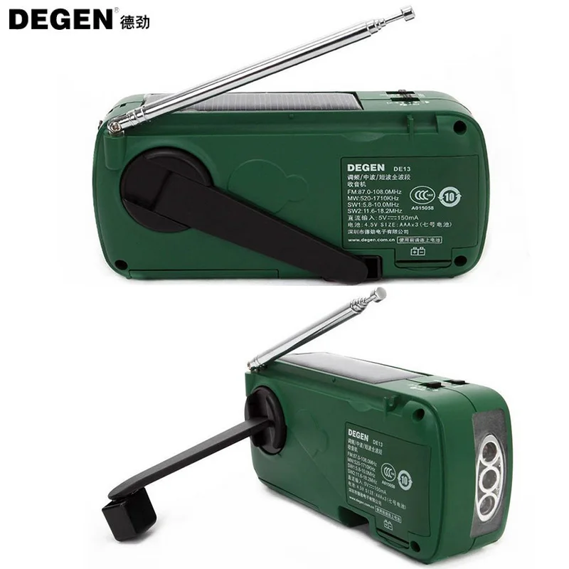 

DEGEN DE13 FM AM SW Crank Dynamo Solar Power Emergency Radio Global receiver High Quality VS Tecsun PL-310ET VS Panda 6200