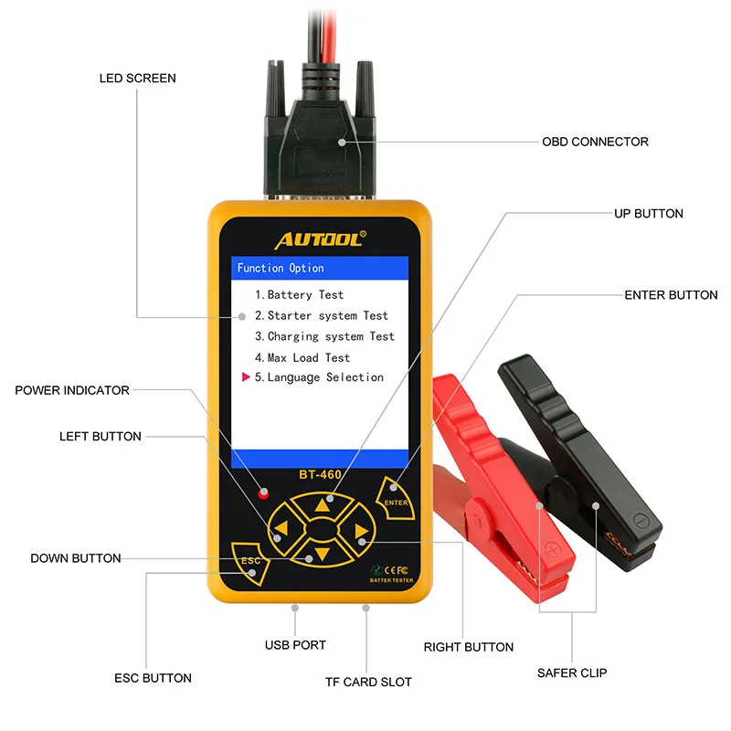 Mr Cartool BT460 автомобиля Батарея Тестер 12/24 V анализатор клеток средство диагностики