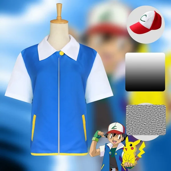 Jacket and Hat Аниме покемон косплей Ash Ketchum косплей костюм синяя куртка шляпа перчатки Poke Ball полный комплект костюмы на Хэллоуин - Цвет: Jacket and Hat