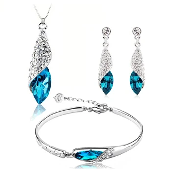2014 NEW BEIFU 100% Silver 925 AAA Jewelry Sets for Women Blue Conch Necklace+Earring+Bracelet Solid Free Shipping | Украшения и