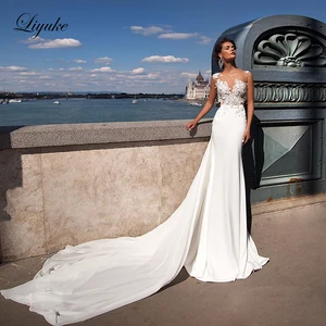 Liyuke Soft Satin And Chiffon Skirt Mermaid Wedding Dress Empire Elegant Sleeveless Bridal Dresses Liyuke Soft Satin And Chiffon Skirt Mermaid Wedding Dress Empire Elegant Sleeveless Bridal Dresses