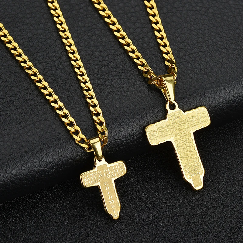 UZone Double Sides Crucifix Cross Necklace Lord's Prayer Pendant Necklaces For Valentine's Day Gift | Украшения и