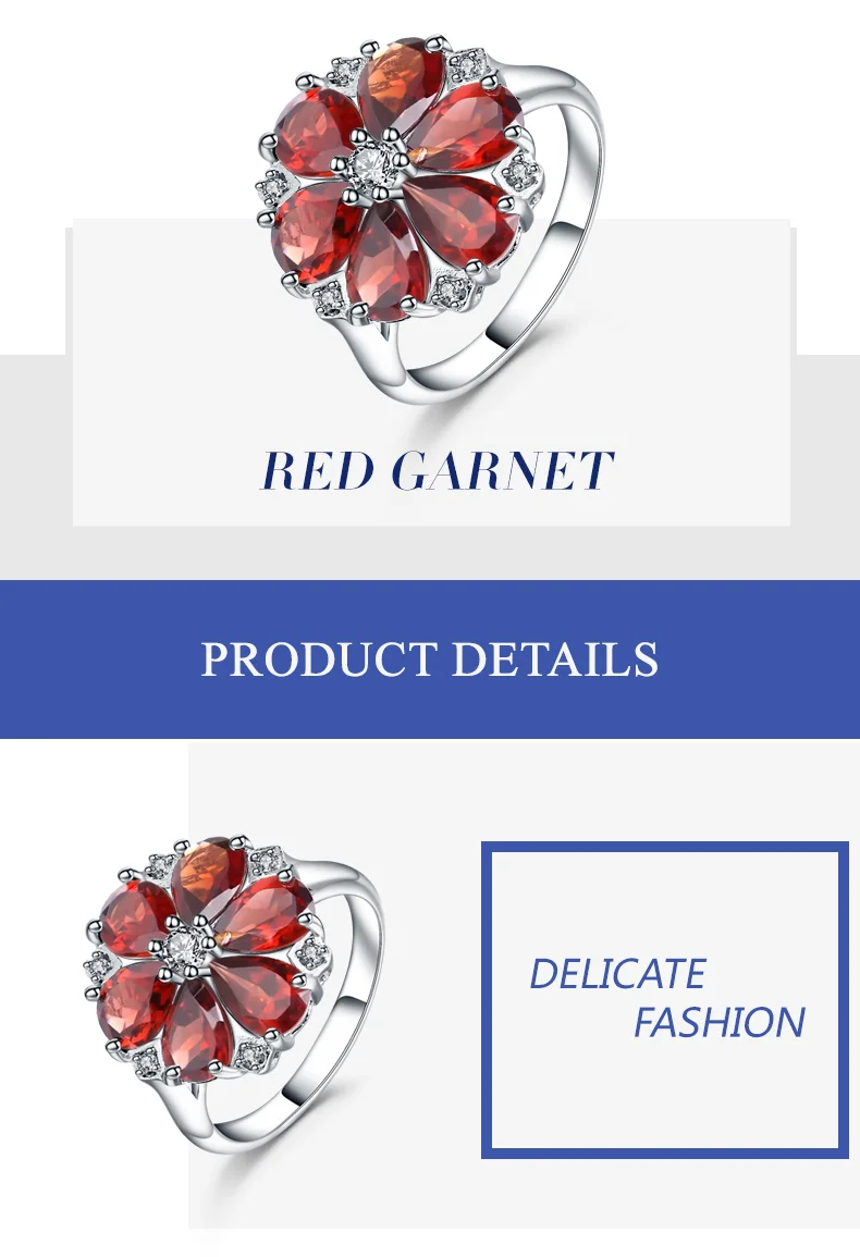 GEM'S BALLET, 5.05Ct, натуральный красный гранат, коктейльное кольцо, 925 пробы, серебро, драгоценный камень, Винтаж, Цветок, кольца для женщин, хорошее ювелирное изделие