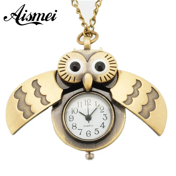 25pcs/lot Unique antique fashion alloy vivid owl pocket watches pendent necklace wholesale send by EMS or DHL