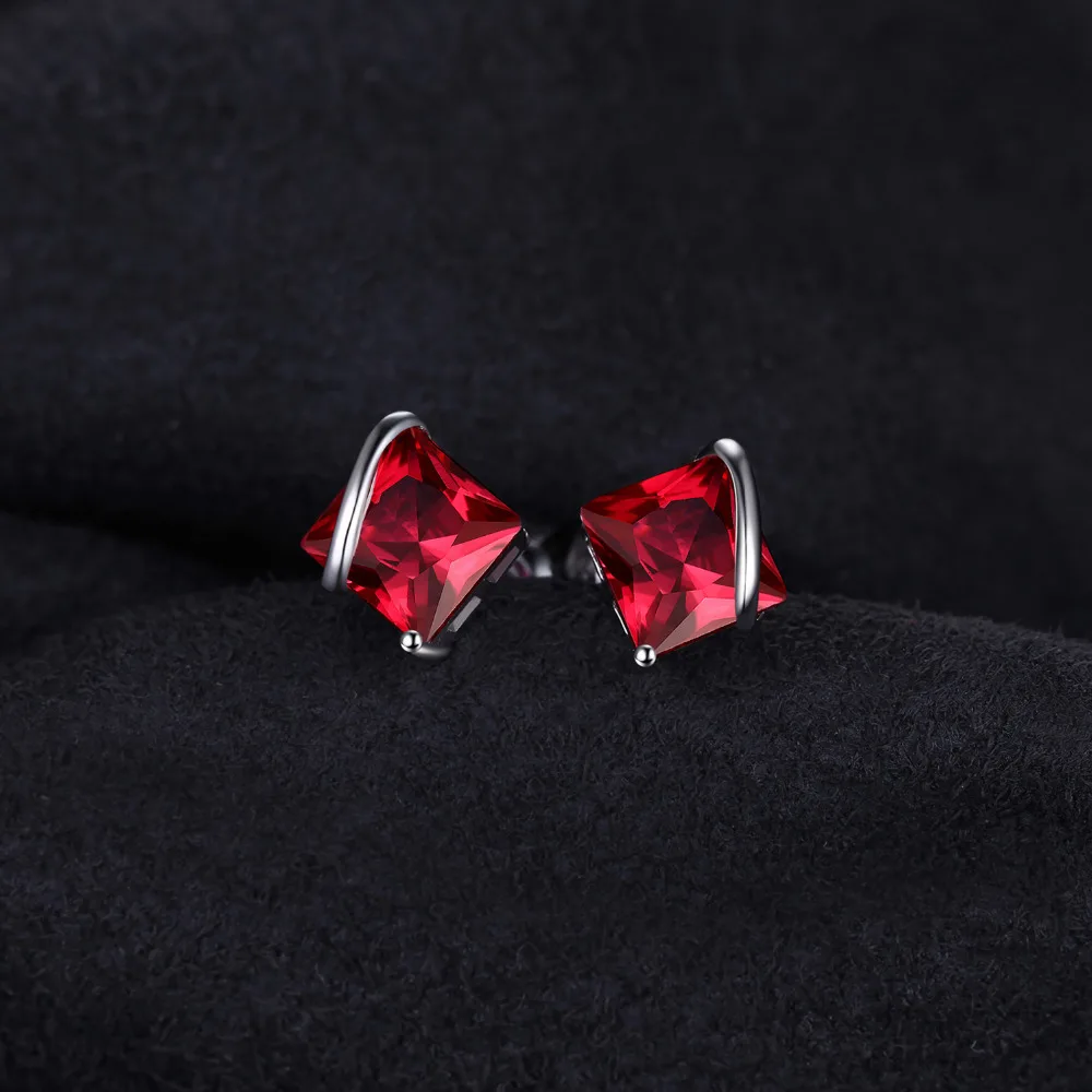 Jewelrypalace классический квадратный 2.8ct создан красный рубин Серьги-гвоздики Шарм