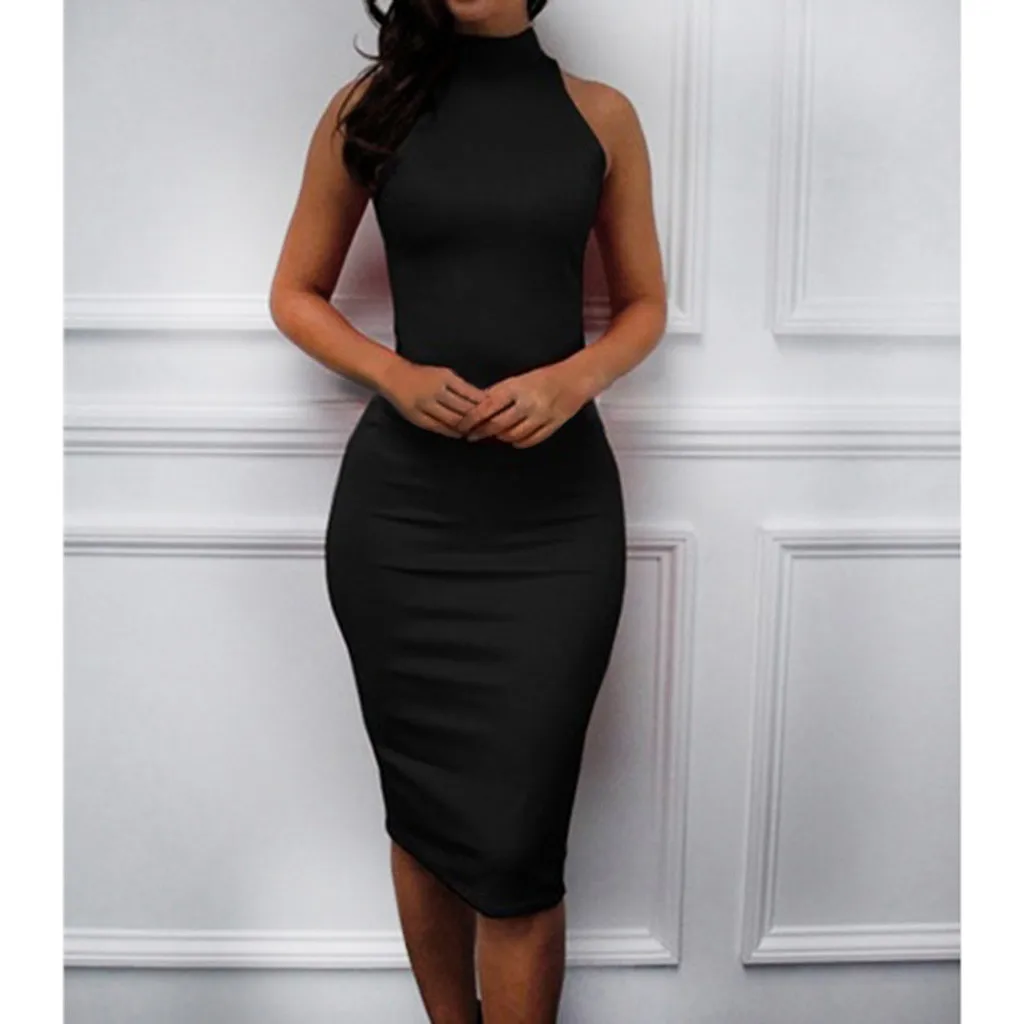 Женское облегающее платье миди JAYCOSIN черное трикотажное с вырезом спереди и