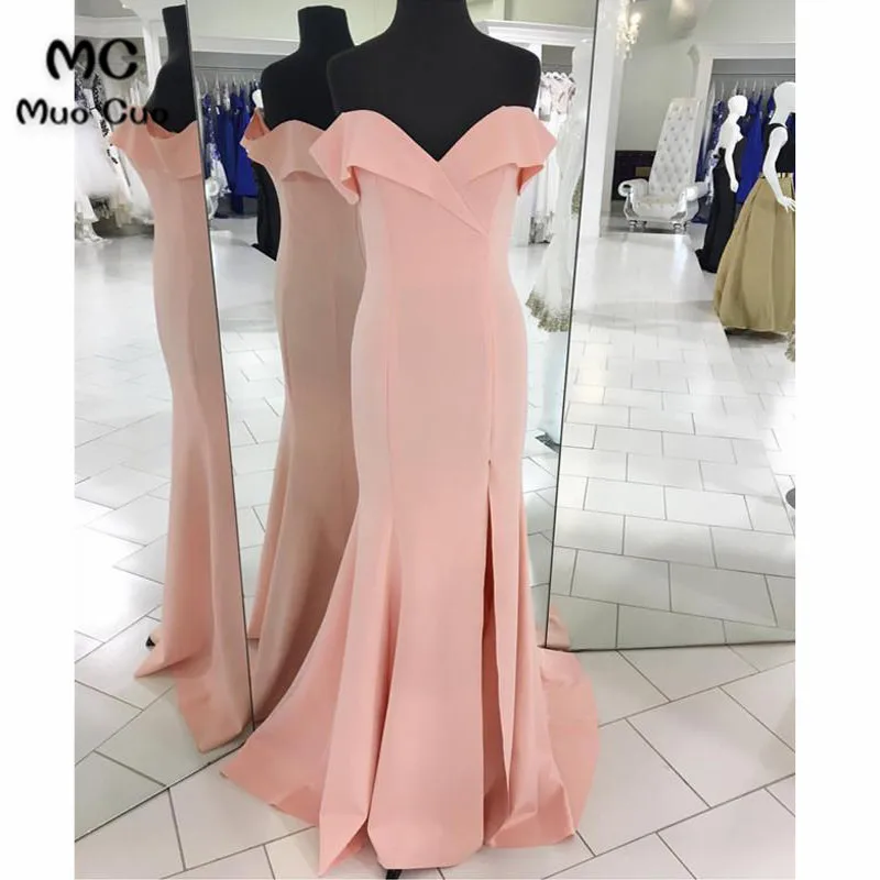 

2018 Mermaid Evening Dresses Short Sleeve Vestido de festa Elastic Satin Sweep Train Formal Evening Party Dress
