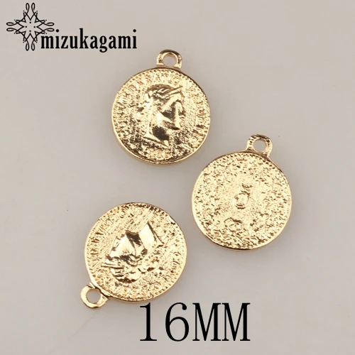 16MM 10 шт./лот, 15 мм, 16 мм, подвески из цинкового сплава, Золотые круглые подвески для монет, подвеска для DIY, модное ожерелье, ювелирное изделие, браслет, аксессуары - Окраска металла: 16MM