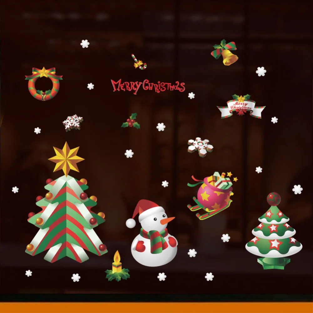 Рождественская елка Снеговик Снежинка декоративные наклейки на стену для