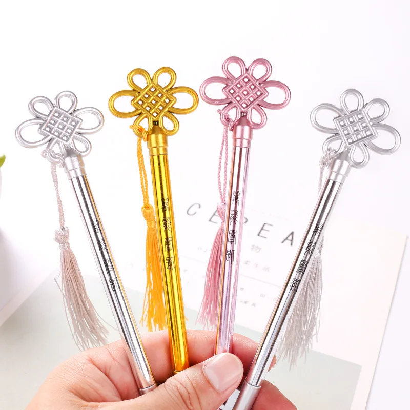 36pcs Creative Key Chinese Knot 0.5 Ink Pen Needle Signature Pens Black Students Stationery Wholesale Gifts Gel Pen for Writing