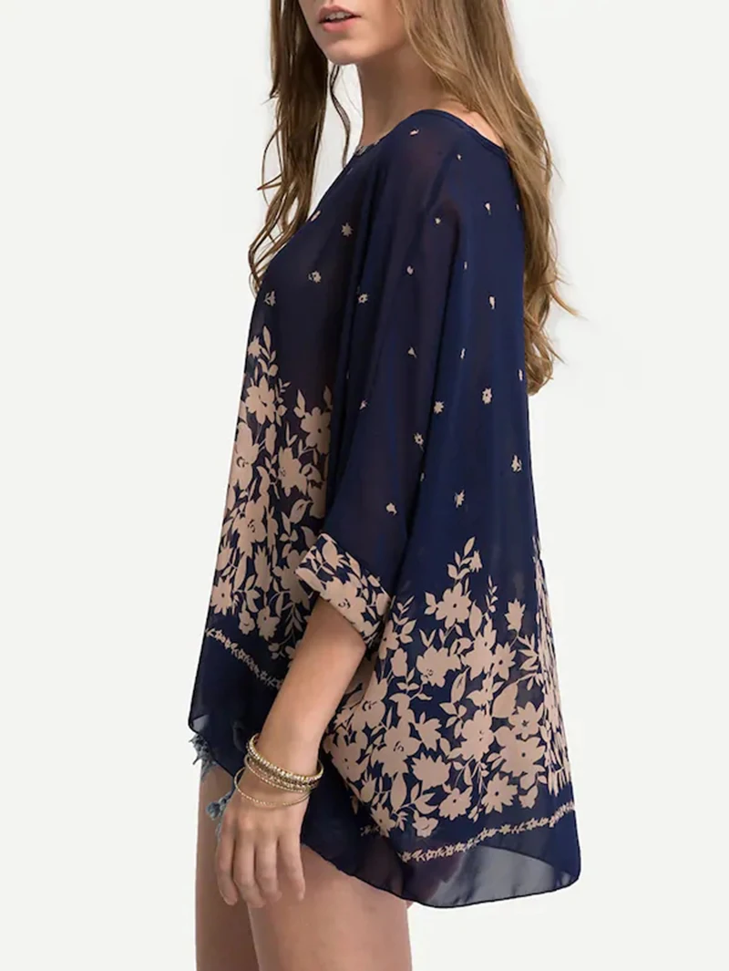 Boho летняя блузка с рукавом летучая мышь Женская Повседневная Свободная рубашка