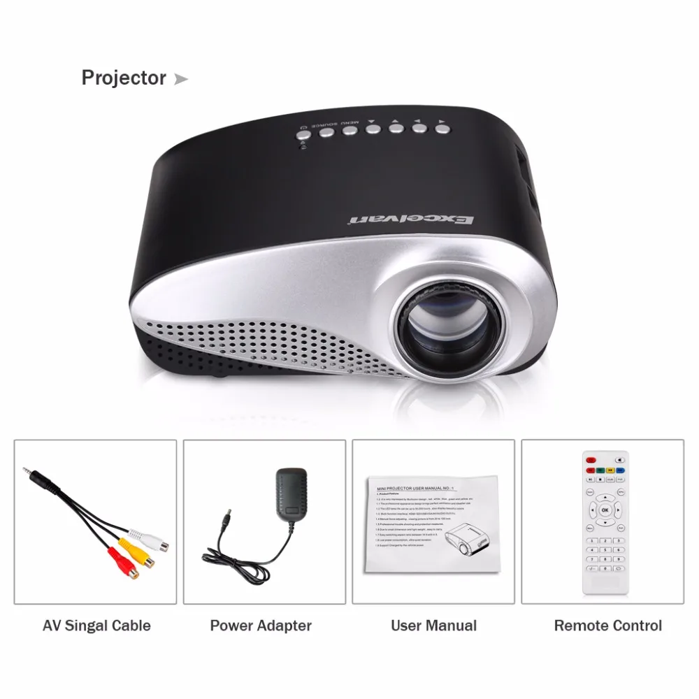 Excelvan RD802 портативный проектор домашний кинотеатр светодиодный ЖК 480*320P USB/VGA/HDMI