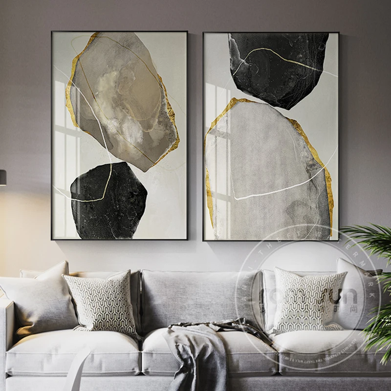

Abstract Geometric Color Block Canvas Poster Print Golden Wall Art Pictures Marble Wall Paintings for Living Room Home Decor
