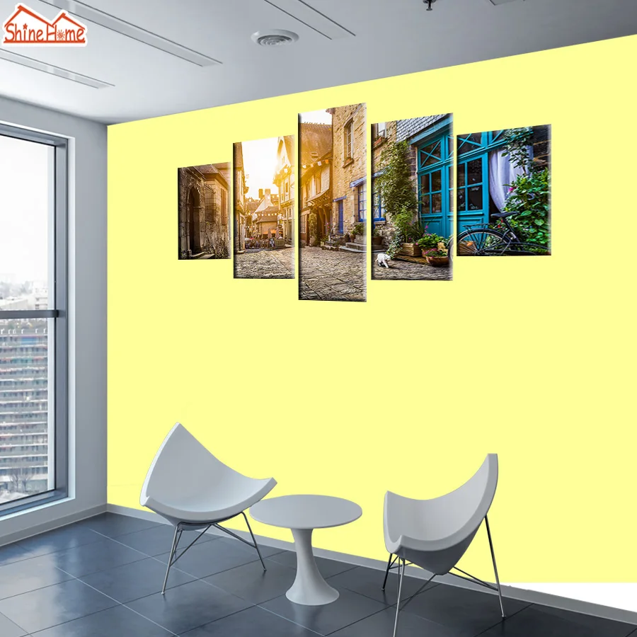 ShineHome-5pcs Настенная картина маслом печать на холсте Современная старая городская