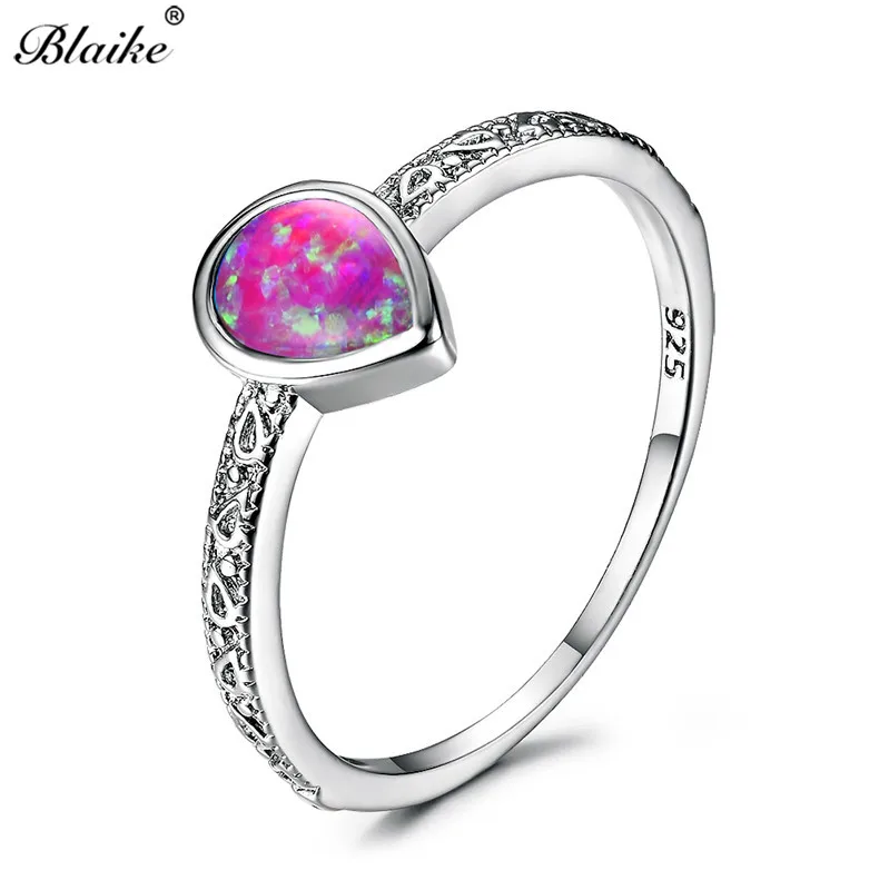 Blaike 925 серебро заполненные белый/синий/фиолетовый опал кольца для женщин Мода капли воды камень кольцо подарки Винтаж Свадебные украшения