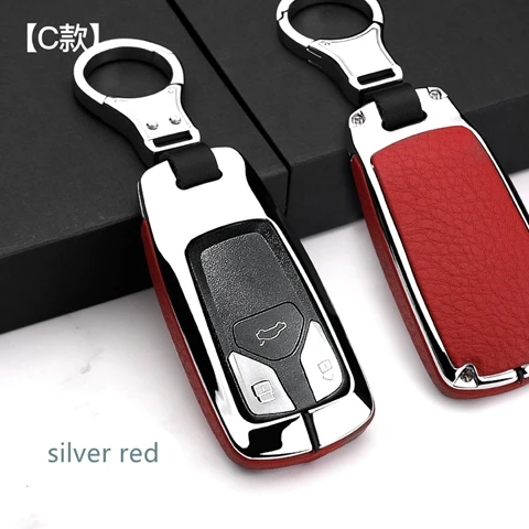 silver red Высокое качество Автомобильный Брелок чехол держатель кошелек карман для Audi TT A7 A4 A4L 8S B9 Q5 Q7 A6 A8 брелок смарт ключ крышка аксессуары - Название цвета: silver red