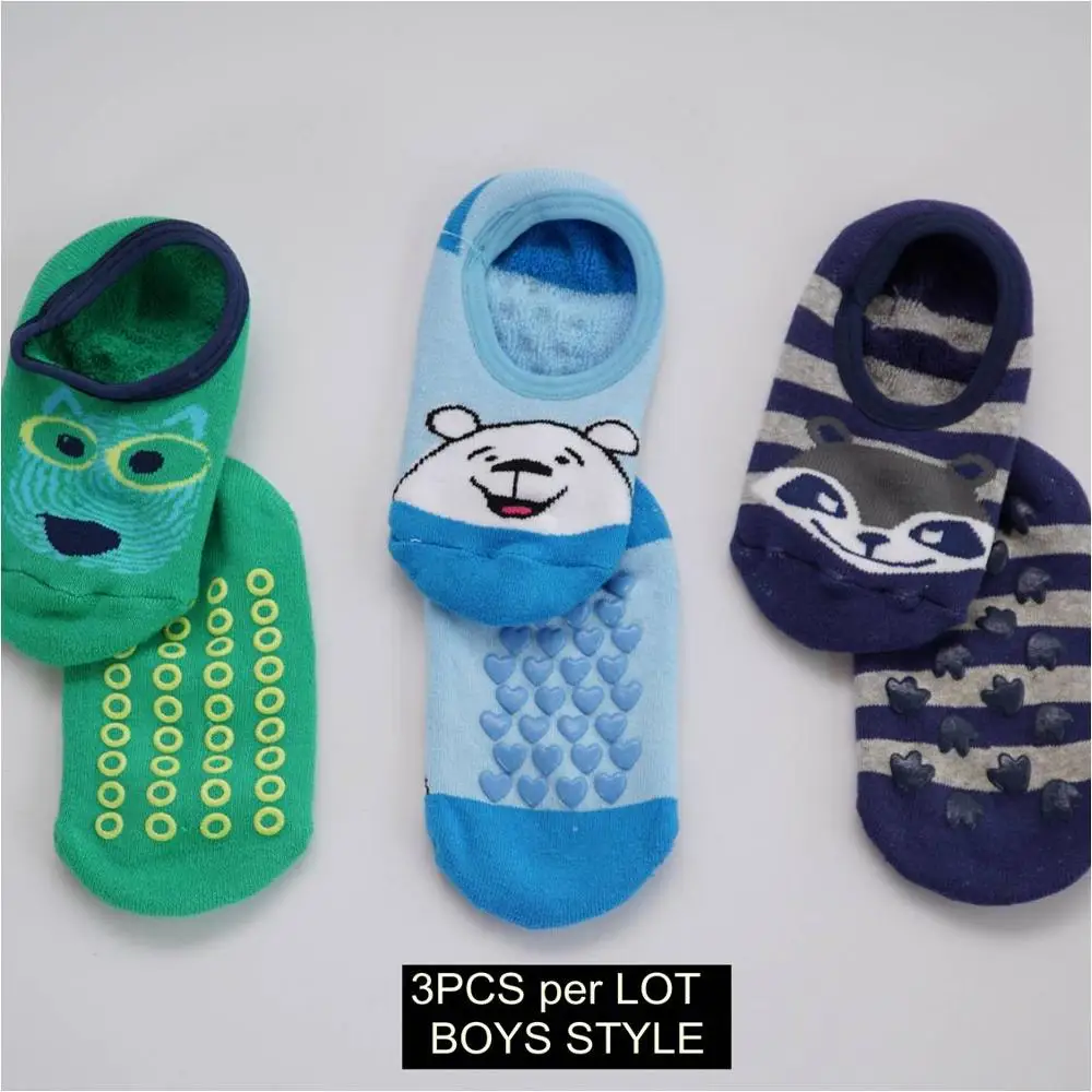 3pcs one lot 3 шт./лот) осенне-зимние носки милые детские короткие носки унисекс для мальчиков и девочек противоскользящие носки-тапочки с героями мультфильмов От 4 до 12 лет - Цвет: 3pcs one lot
