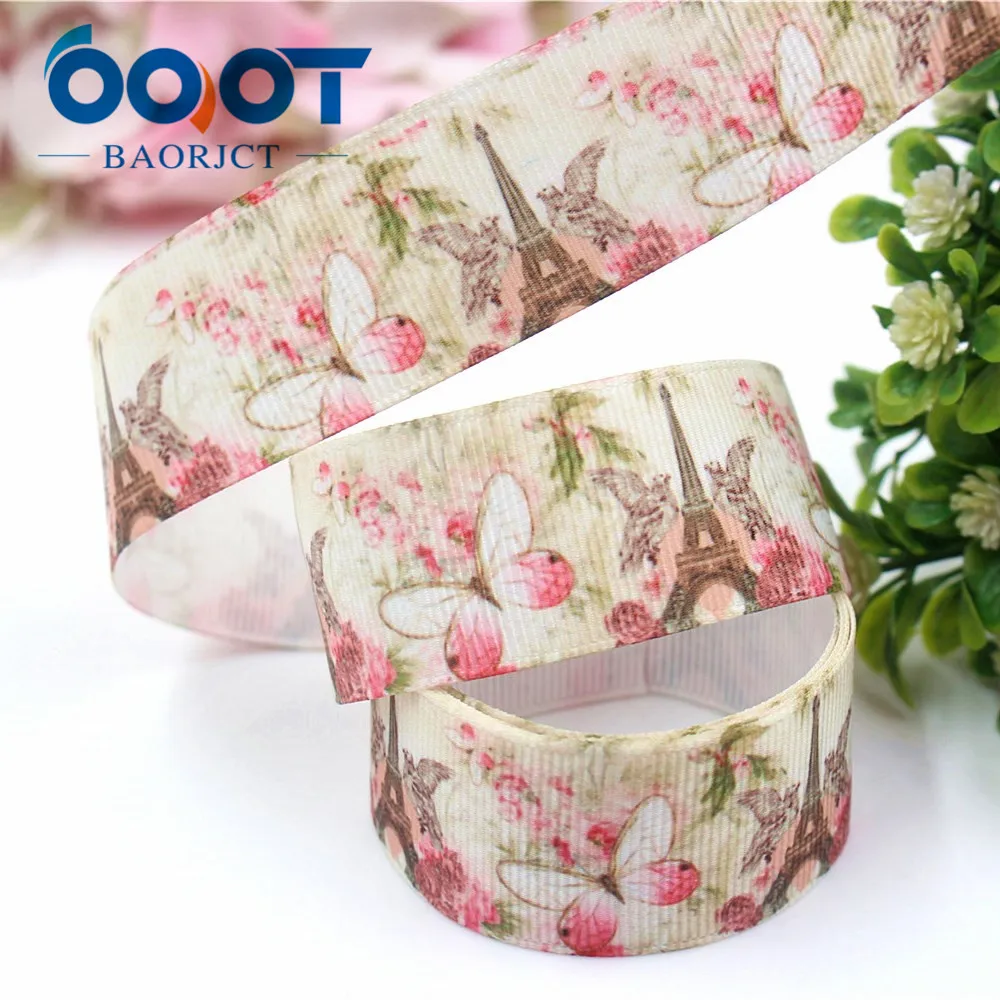 OOOT BAORJCT I-19222-440 10yards 25mm Tower butterfly Thermal transfer Printed grosgrain Ribbons tape crafts bow cap accessories | Дом и сад