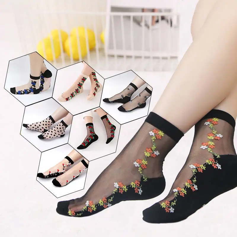 1 пара сексуальные кристально прозрачные носки с розами для женщин и девочек