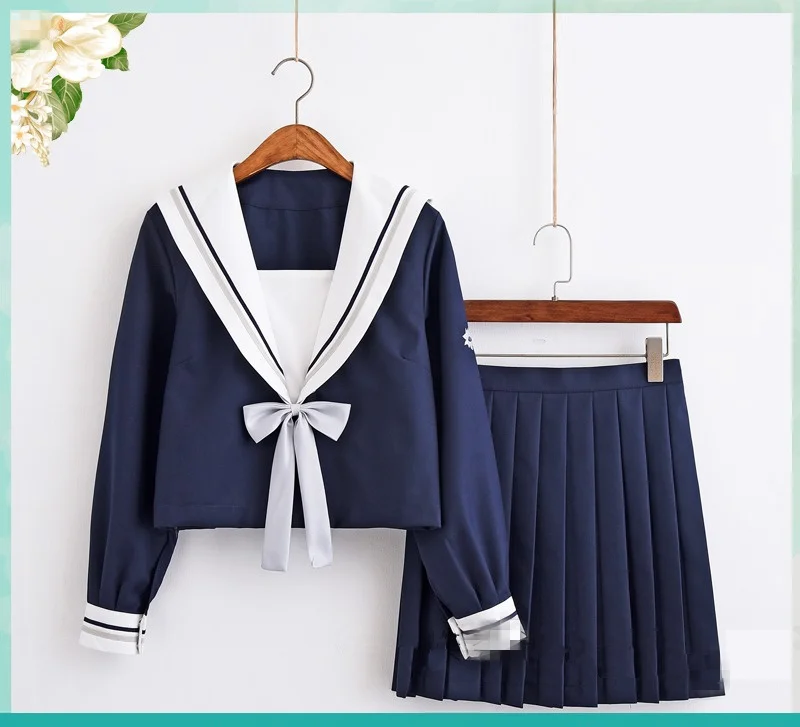 

JK Japanese School sailor uniform fashion school class navy sailor school uniforms for Cosplay girls suit 3 Pcs / Set