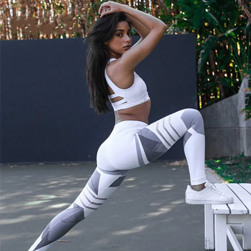 

NORMOV Hot Geometric Printing Fitness Women Leggings Streetwear High Waist Stretch Pants Breathable Slim Female Leggins
