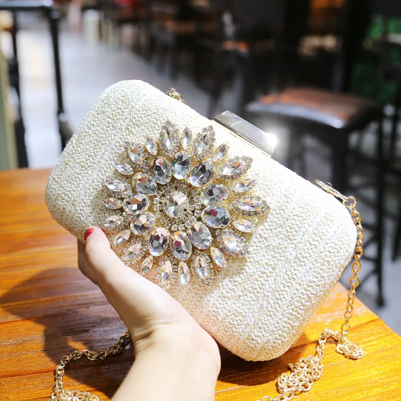 Female Diamond Handbag Vintage Crystal Design Evening Bag Wedding Party Bride Clutch wool Purse rhinestone shoulder bags | Багаж и сумки