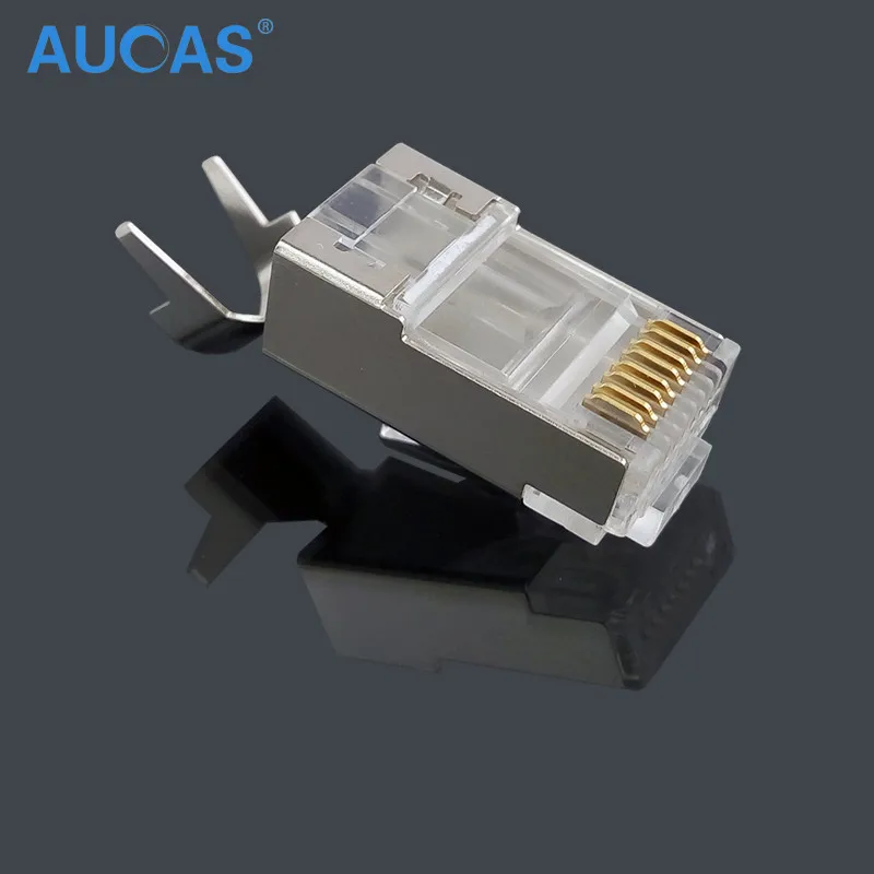 10/50 шт Aucas CAT7 RJ45 Подключите щит FTP 8P8C сети обжимной соединитель 1 45 mmgold plated