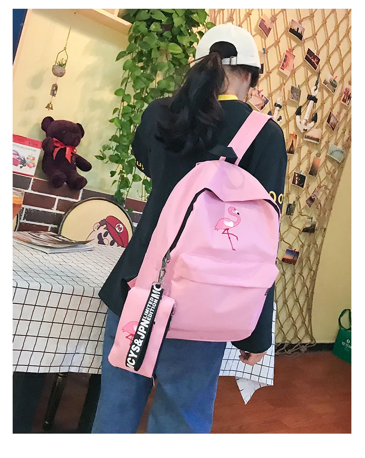 Холщовый Рюкзак для девочек/женщин, школьные сумки для девочек-подростков, школьный рюкзак с изображением фламинго, Mochila Mujer, розовый/черный рюкзак для студентов