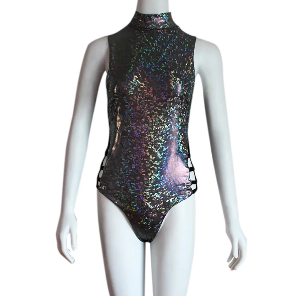 Сексуальный купальник женский цельный бикини с блестками комбинезон пуш ап