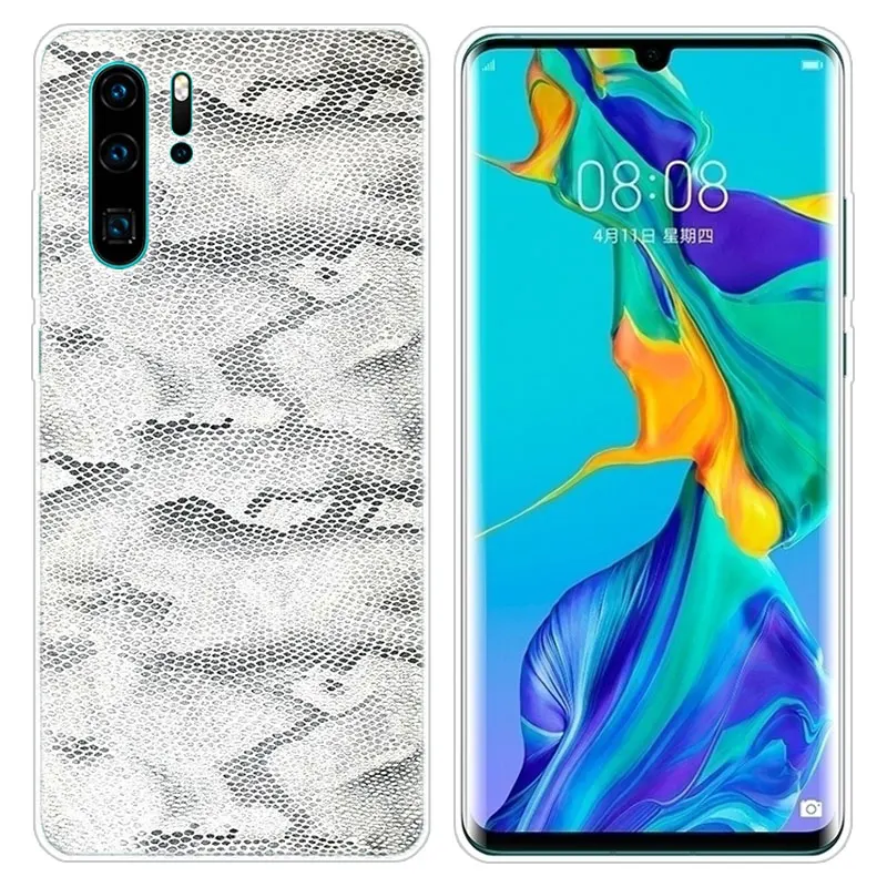 Цветной кожаный силиконовый чехол со змеиной текстурой для Huawei P30 20 Pro 10 P9 P8 Lite 2017 P