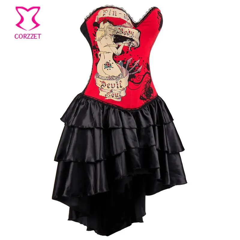 Сексуальные телесные женские красные хлопковые готические корсеты с принтом и