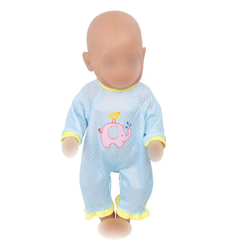 

Doll clothes pajamas 43 cm baby doll cute elephant pattern blue suit fit 18 inch Girl doll clothing accessories f615