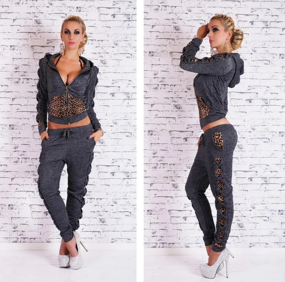 Женская мода Спортивные Костюмы Зима Осень Тонкий Leopard Толстовки Тренировочные