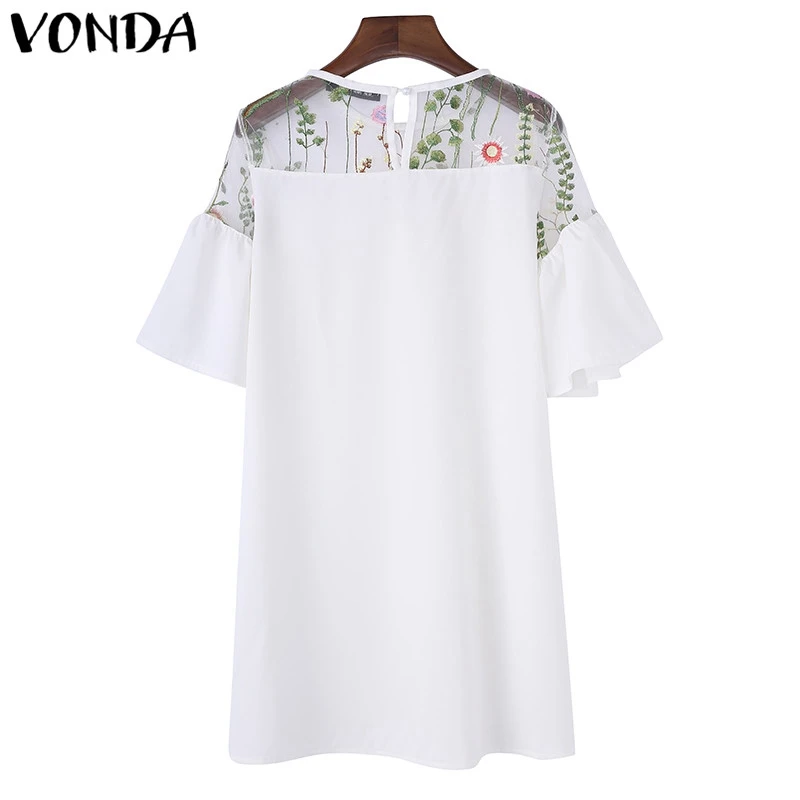 VONDA, повседневное свободное мини-платье для беременных женщин, лето, короткий рукав, сетка, вышивка, пэтчворк, а-силуэт, одноцветное, Vestidos размера плюс
