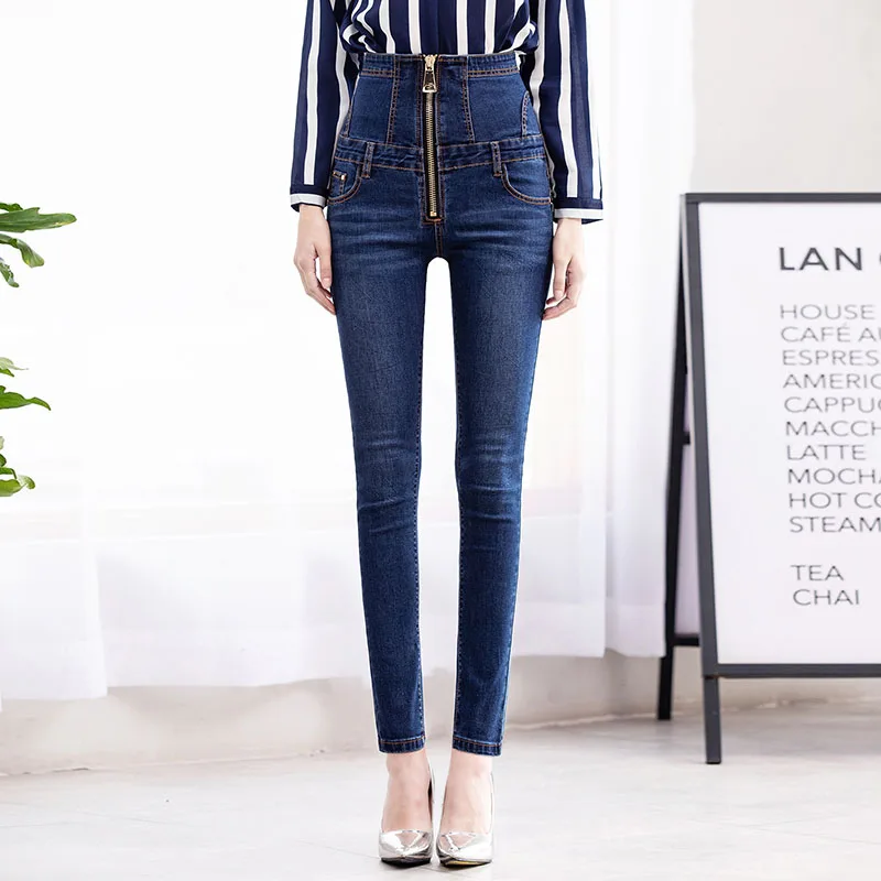 Voobuyla, летние джинсы с высокой талией на молнии, женские эластичные джинсы размера плюс, Стрейчевые джинсы, женские обтягивающие брюки-карандаш с эффектом потертости