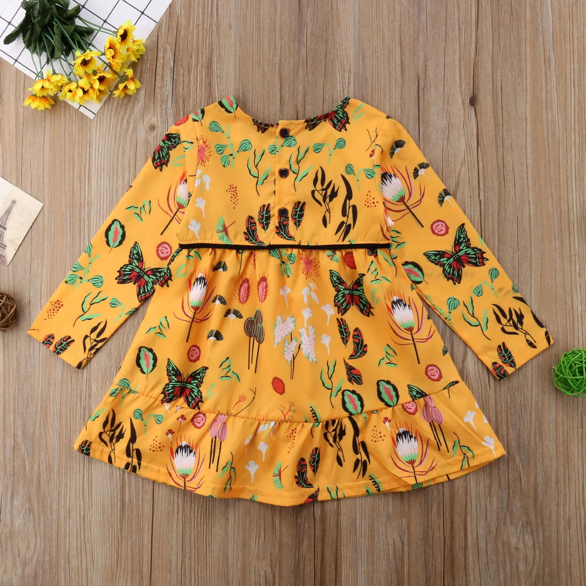 Toddler Baby Girl Dress Floral Long Sleeve Cute Mini Princess Party Clothes Girls Clothing Fashion 6M-4Y | Детская одежда и обувь