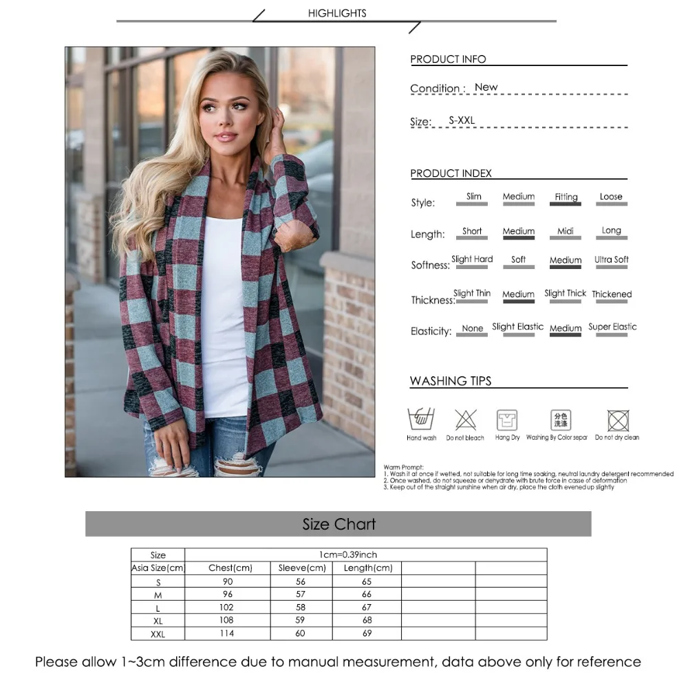 Длинный рукав спереди открытый кардиган плед сплайсинга Топ для женщин 2018