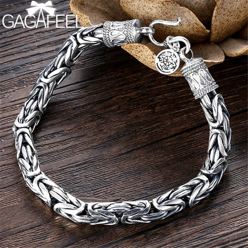 

GAGAFEEL 925 Sterling Silver Bangles Bracelets for Men Punk Rock Biker Bracelet Homme Men's Fashion Jewelry Best Gift