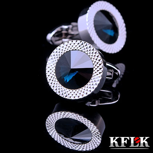 

KFLK Luxury shirt cufflinks for mens Brand cuff buttons Blue Crystal cuff link High Quality abotoaduras gemelos Designer Jewelry